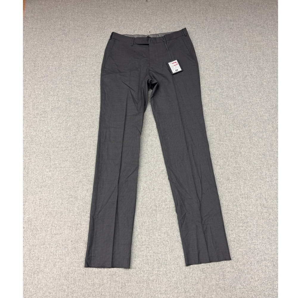 Ermenegildo Zegna Dress Pants 34 Dark Grey Wool Micro Check Flat Front NWT Luxe